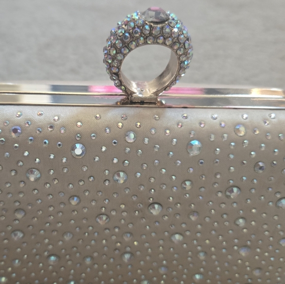 Express Ivory Satin Rhinestone Evening Clutch - Picture 8 of 12